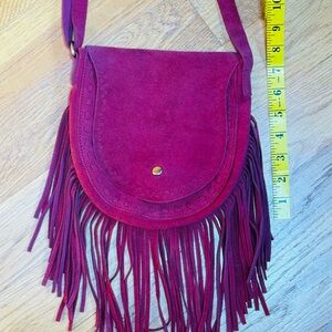 Fringed Suede Crossbody Bag - Maroon